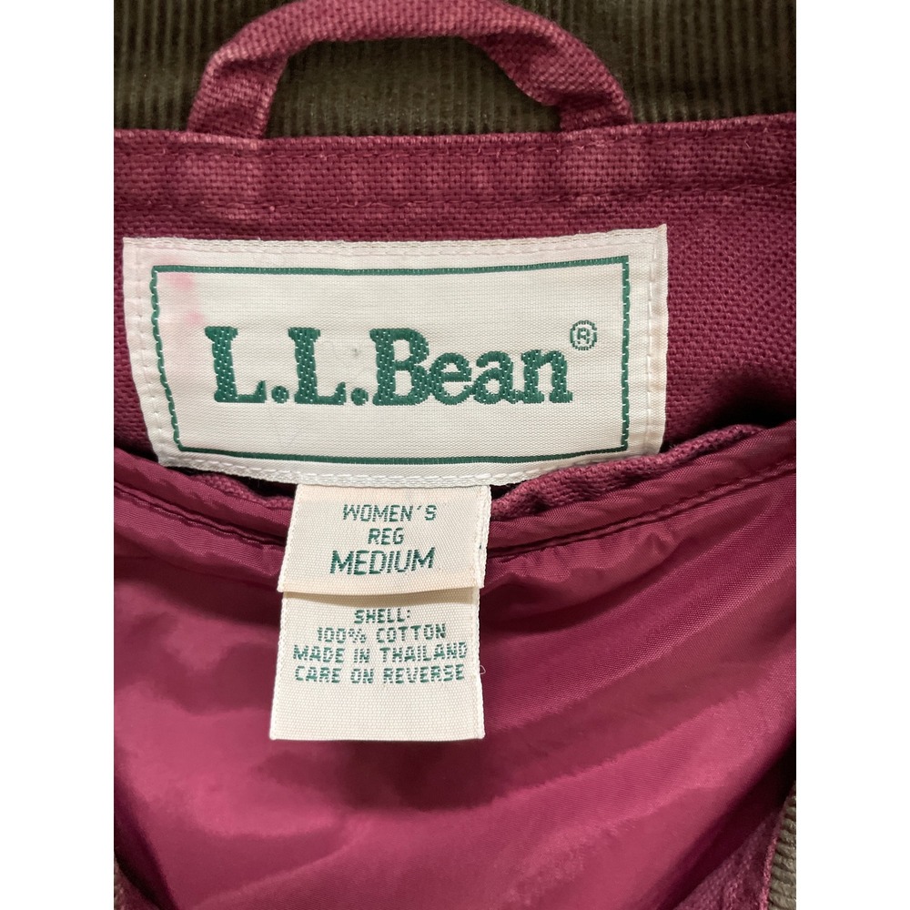 LL Bean Womens Burgundy Cotton Canvas Barn Coat Corduroy Collar Jacket Medium - Picture 3 of 16